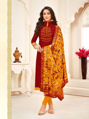 Here Is An Evergreen Ethnic Color Pallete With This Designer Straight suit In Red Colored Top Paired With Orange Colored Bottom And Dupatta. Its Top Is Fabricated On Cotton Silk Paired With Cotton Bottom And Silk Based Dupatta. Buy Now.