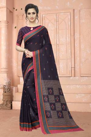 Simple And Elegant Looking Saree Is Here In Dark Purple Color For Your Semi-Casuals Or Festive Wear. This Saree And Blouse Are Fabricated On Soft Cotton Beautified With Prints. It Is Light In Weight, Easy To Drape And Also Durable. 