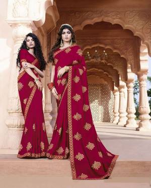 Celebrate This Festive And Wedding Season Wearing This Heavy Designer Saree In Magenta Pink Color Paired With Magenta Pink Colored Blouse. This Pretty Saree And Blouse Are Silk Based Beautified With Heavy Embroidery Work. 