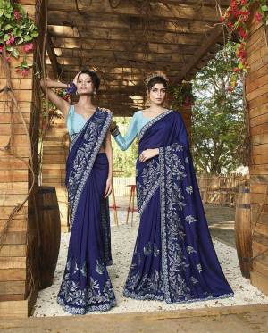Add This Beautiful Heavy Designer Saree To Your Wardrobe In Royal Blue Color Paired With Sky Blue Colored Blouse. This Saree And Blouse Are Fabricated On Art Silk Beautified With Heavy Embroidery. 