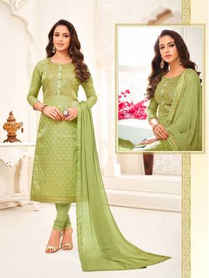 Grab this Very Beautiful Straight Suit In All Over Green Color. This Dress Material Is Fabricated On Satin Linen Top Paired With Cotton Bottom And Chiffon Fabricated Dupatta. All Its Fabrics are Soft Towards Skin And Ensures Superb Comfort All Day Long. 