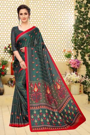 For Your Semi-Casual Wear, Grab This Lovely Printed Saree In Teal Green Color. This Saree And Blouse Are Fabricated On Linen Which Is Light Weight, Soft Towards Skin And Easy To Carry All Day Long. 