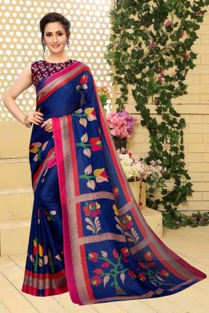 Add This Pretty Elegant Looking Saree To Your Wardrobe In Royal Blue Color. This Saree And Blouse Are Linen Based Which Gives A Rich Look To Your Personality. Buy Now.