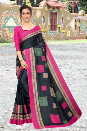 For Your Semi-Casual Wear, Grab This Lovely Printed Saree In Black Color. This Saree And Blouse Are Fabricated On Soft Cotton Which Is Light Weight, Soft Towards Skin And Easy To Carry All Day Long. 