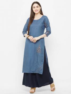 Here Is A Pretty Kurti For Your Casual And Semi-Casual Wear In Cobalt Blue Color Fabricated On Rayon. It Is Light In Weight And Soft Towards Skin Which IS Easy To Carry all Day Long. 