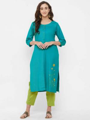 Grab This Readymade Kurti In Turquoise Blue Color Fabricated On Rayon. This Pretty Simple Kurti Is Suitable For Your Casual Or Semi-Casuals. Also It Is Available In All Regular Sizes.