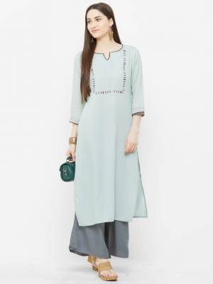 Simple And elegant Looking Readymade Kurti Is Here For Your Casual Wear In Baby Blue Color. This Kurti Is Fabricated On Rayon And Can Be Paired With Same Or Contrasting Colored Bottom. 