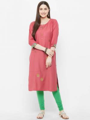 Here Is A Pretty Kurti For Your Casual And Semi-Casual Wear In Cobalt Pink Color Fabricated On Rayon. It Is Light In Weight And Soft Towards Skin Which IS Easy To Carry all Day Long. 