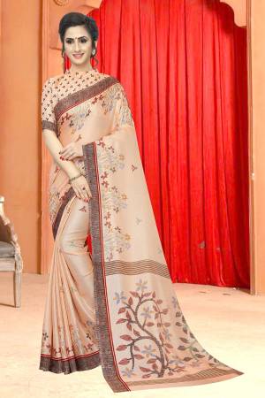 Add This Pretty Elegant Looking Saree To Your Wardrobe In Beige Color. This Saree And Blouse Are Soft Cotton Based Which Gives A Rich Look To Your Personality. Buy Now