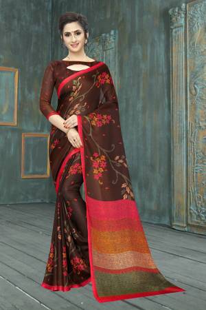 Add This Pretty Elegant Looking Saree To Your Wardrobe In Brown Color. This Saree And Blouse Are Soft Cotton Based Which Gives A Rich Look To Your Personality. Buy Now