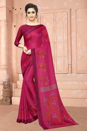 For Your Semi-Casual Wear, Grab This Lovely Printed Saree In Dark Pink Color. This Saree And Blouse Are Fabricated On Soft Cotton Which Is Light Weight, Soft Towards Skin And Easy To Carry All Day Long