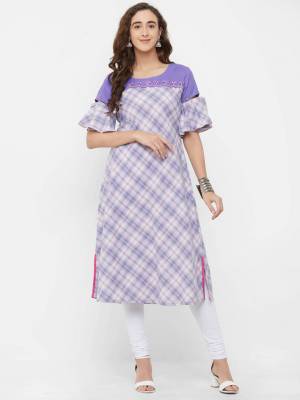 Add Some Casuals With This Readymade Kurti In Purple Color Fabricated On Cotton. It IS Beautified With Checks Prints And Thread Work. 