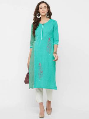 Grab This Pretty Simple Readymade Kurti In Sea Green Color For Your Casual And Semi-Casual Wear, This Kurti Is Fabricated On Cotton Which Also Gives A Rich Look To Your Personality. 