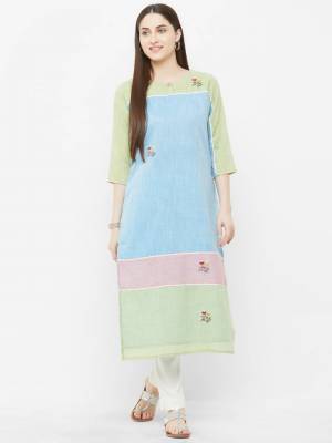 Here Is A Beautiful Kurti For Your Semi-Casuals In Sky Blue Color. This Readymade Kurti IS Fabricated on Linen Which IS Durable And Gives A Rich Look To Your Personality.
