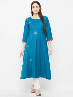 Here Is A Pretty Kurti For Your Casual And Semi-Casual Wear In Blue Color Fabricated On Rayon. It Is Light In Weight And Soft Towards Skin Which IS Easy To Carry all Day Long. 