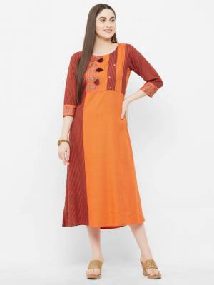 Grab This Readymade Kurti In Orange Color Fabricated On Rayon. This Pretty Simple Kurti Is Suitable For Your Casual Or Semi-Casuals. Also It Is Available In All Regular Sizes.
