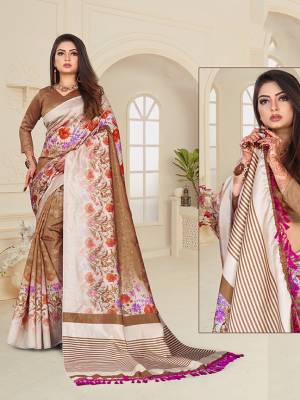 Add This Pretty Saree For Your Semi-Casual Wear In Brown Color. This Saree And Blouse Are Fabricated On Art Silk Beautified With Floral Digital Prints. 