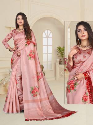 Add This Pretty Saree For Your Semi-Casual Wear In Dusty Pink Color. This Saree And Blouse Are Fabricated On Art Silk Beautified With Floral Digital Prints. 