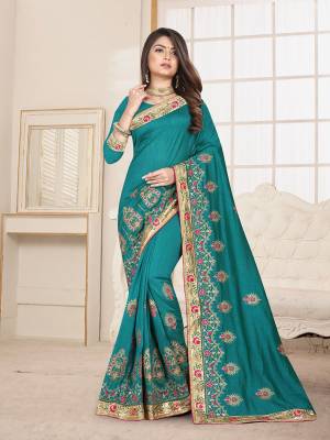 Here Is An Attractive Looking Heavy Designer Saree In Blue Color Paired With Blue Colored Blouse. This Saree And Blouse Are Fabricated On Art Silk Beautified With Coloful Resham Embroidery With Jari & Coding Work, Buy Now.