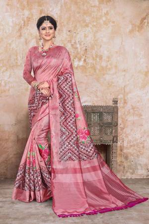 Add This Pretty Saree For Your Semi-Casual Wear In Dusty Pink Color. This Saree And Blouse Are Fabricated On Art Silk Beautified With Floral Digital Prints. 