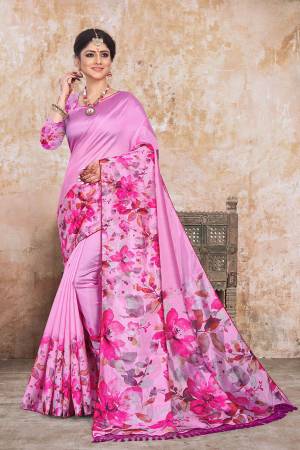 Add This Pretty Saree For Your Semi-Casual Wear In Rani Pink Color. This Saree And Blouse Are Fabricated On Art Silk Beautified With Floral Digital Prints. 