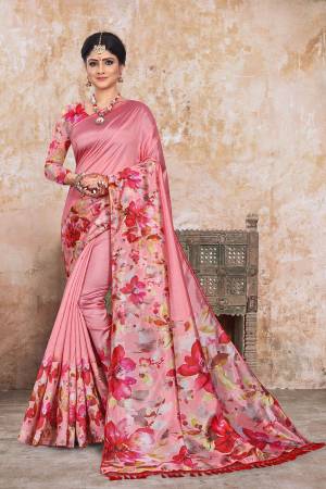 Here Is A Very Pretty Digital Printed Saree In Dusty Pink Color. This Beautiful Saree And Blouse Are Fabricated On Art Silk Beautified With Floral Prints. This Saree Is Light Weight And Easy To Carry All Day Long.