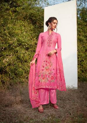 Look Pretty Wearing This Designer Straight Suit In Pink Color. Its Beautiful Digital Printed Top Is Georgette Based Paired With Santoon Bottom and Chiffon Fabricated Dupatta. Its Top And Dupatta are Beautified With Digital Prints And Tone To Tone Thread Work. 