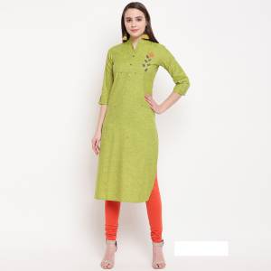 For Your Semi-Casual Wear, Grab This Green Colored Readymade Kurti Fabricated On Rayon Beautified With Hand Work. This Pretty Kurti Is Available In All Regular Sizes. 