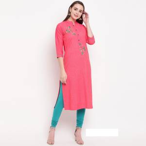 Add This Pretty And Elegant Looking Readymade Straight Kurti In Rani Pink Color Fabricated On Rayon. It Is Beautified With Hand Work. It Is Light Weight And Easy To Carry All Day Long.