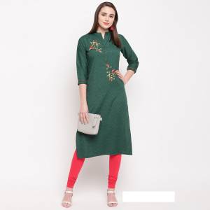 For Your Semi-Casual Wear, Grab This Pine Green Colored Readymade Kurti Fabricated On Rayon Beautified With Hand Work. This Pretty Kurti Is Available In All Regular Sizes. 