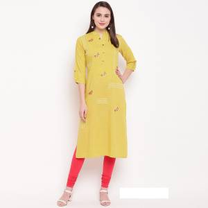 Flaunt Your Rich And Elegant Taste Wearing This Designer Readymade Straight Kurti In Yellow. This Kurti Is Rayon Based Beautified With Resham Work. Buy Now.