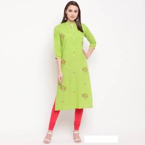 For Your Semi-Casual Wear, Grab This Green Colored Readymade Kurti Fabricated On Rayon Beautified With Resham Work. This Pretty Kurti Is Available In All Regular Sizes. 