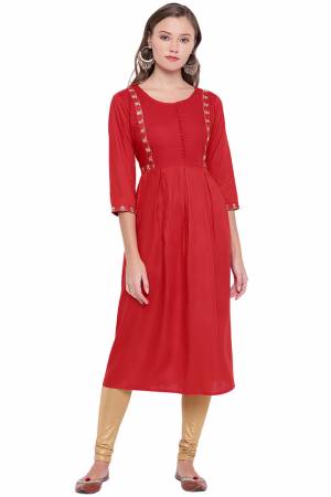 Simple And Elegant Looking Readymade Kurti Is Here In Red Color Fabricated On Rayon. It Is Light Weight And Suitable For Your Casual Wear.