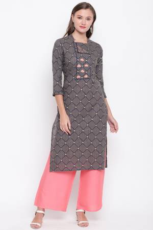 Simple And Elegant Looking Readymade Kurti Is Here In Dark Grey Color Fabricated On Cotton. It Is Light Weight And Suitable For Your Casual Wear.
