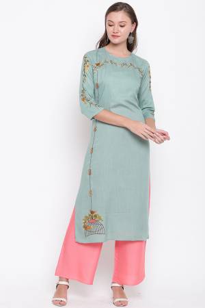 Add Some Casuals With This Pretty Kurti In Dusty Blue Color Fabricated On Rayon. This Readymade Kurti Is Soft Towards Skin And Easy To Carry all Day Long. Buy Now.