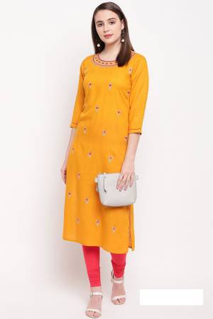 Grab This Beautiful Kurti In Musturd Yellow Color Fabricated On Rayon. This Readymade Straight Kurti IS Light Weight And Can Be Paired With Same Or Contrasting Colored Bottom. 