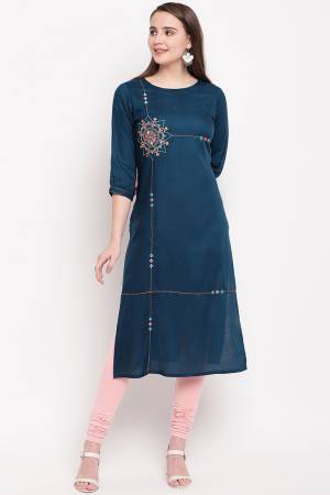 Simple And Elegant Looking Readymade Kurti Is Here In Teal Blue Color Fabricated On Rayon. It Is Light Weight And Suitable For Your Casual Wear.