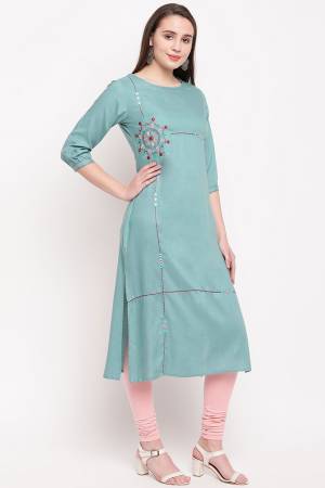 Add Some Casuals With This Pretty Kurti In Baby Blue Color Fabricated On Rayon. This Readymade Kurti Is Soft Towards Skin And Easy To Carry all Day Long. Buy Now.