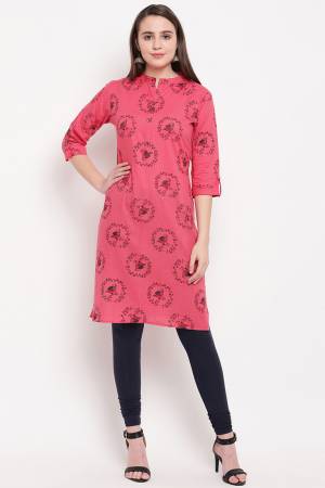 Grab This Beautiful Kurti In Dark Pink Color Fabricated On Cotton. This Readymade Straight Kurti IS Light Weight And Can Be Paired With Same Or Contrasting Colored Bottom. 