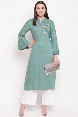 Simple And Elegant Looking Readymade Kurti Is Here In Dusty Blue Color Fabricated On Rayon. It Is Light Weight And Suitable For Your Casual Wear.