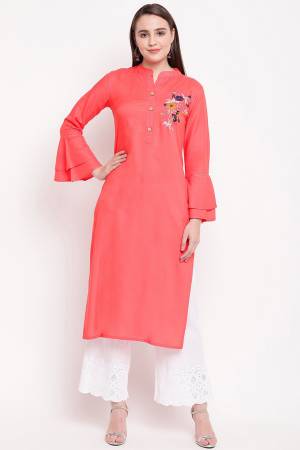 Add Some Casuals With This Pretty Kurti In Orange Color Fabricated On Rayon. This Readymade Kurti Is Soft Towards Skin And Easy To Carry all Day Long. Buy Now.