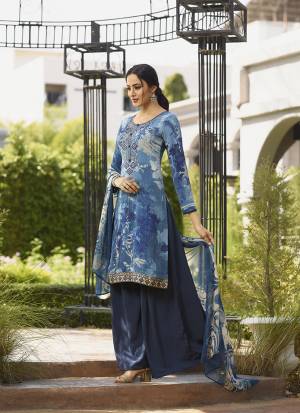 Beat The Heat This Summer Wearing This Simple and Elegant looking Printed Straight Suit In Blue Color. This Dress Material Is Fabricated On Crepe Paired With Georgette Fabricated Dupatta. Buy This Pretty Digital Printed Suit With Embroidery Now.