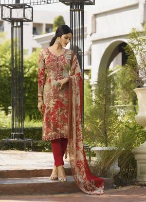 Enhance Your Personality In This Rich And Elegant Looking Printed Suit In Beige And Red Color. This Dress Material Is Fabricated On Crepe Paired With Georgette Fabricated Dupatta. Buy Now