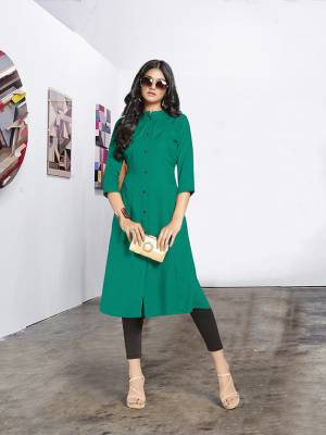 For This Summer, Here Is Cool And Soft Fabricated Readymade Kurti In Sea Green Color Fabricated On Rayon. This Pretty Kurti Is Available In All Regular Sizes, It Is Soft Towards Skin Which Is Easy To Carry All Day Long In Summers.