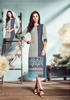 Rich And Elegant Looking Designer Readymade Straight Kurti Is Here In Grey Color. This Pretty Kurti Is Fabricated on Cotton Flex Beautified With Prints All Over. It Is Available In All Regular Sizes. Buy Now.