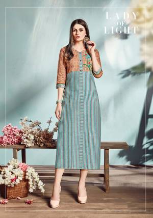 For Your Semi-Casuals, Grab This Straight Kurti In Blue And Brown Color Fabricated On Cotton Flex. This Readymade Kurti Is Beautified With Digital Prints And Available In All Regular Sizes. 