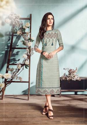 Simple And Elegant Looking Digital Printed Kurti Is Here In Dusty Green Color. This Readymade Straight Cut Kurti Is Fabricated On Cotton Flex Which Is Soft And Durable. 
