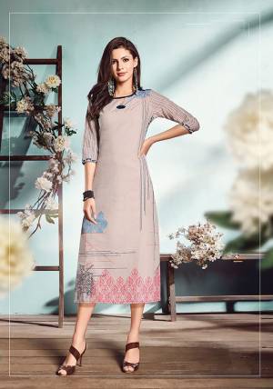 Add This Pretty Dusty Pink Colored Readymade Kurti To Your Wardrobe Fabricated on Cotton Flex. It Is Beautified With Digital Prints And You Can Pait This Up Contrasting Colored Leggings, Plazzo Or Pants. 