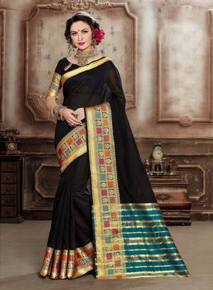 Celebrate This Festive Season With Beauty And Comfort Wearing This Designer Silk Based Saree In Black Color. This Pretty Saree And Blouse Are Fabricated On Handloom Silk Beautified With Heavy Weaved Lace Border. 