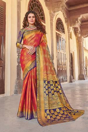 Classy Saree look pretty like never before.Wearing this Dark Pink Color Saree which made from Silk With Violet Color Silk blouse, Saree has also decorative work like Heavy Jacquard Work With Pallu.This beautiful Saree features a classy Jacquard Work all over,which makes it a smart pick for all occasions.
